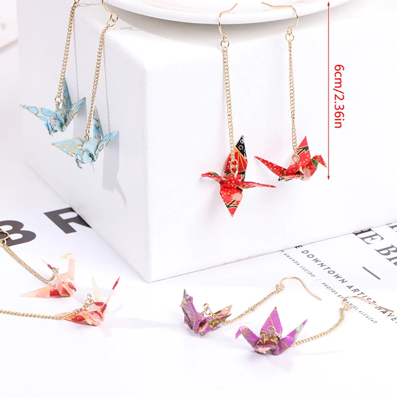Обеци-Кранички Оригами хартия Faltkunst Senbazuru Птичи Журавлики Изображение 1