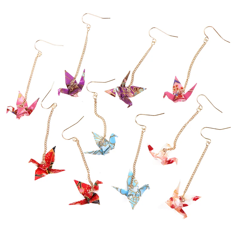 Обеци-Кранички Оригами хартия Faltkunst Senbazuru Птичи Журавлики Изображение 5