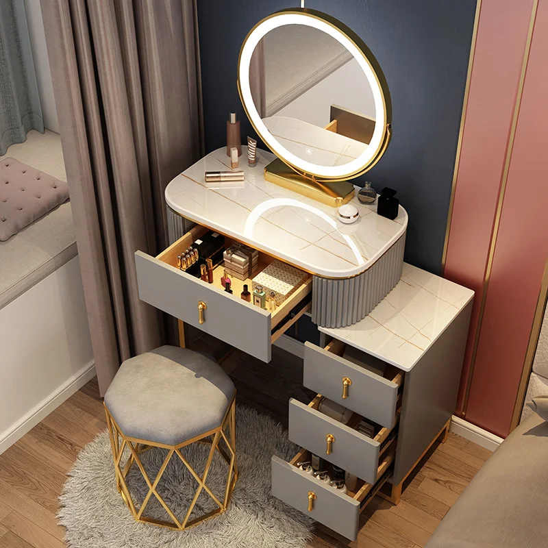 Чекмеджето Тоалетна маса за спални, контейнер, Скандинавски led Европейския Луксозен Тоалетка, Огледало, Стол, Мебели за Спалня Изображение 2