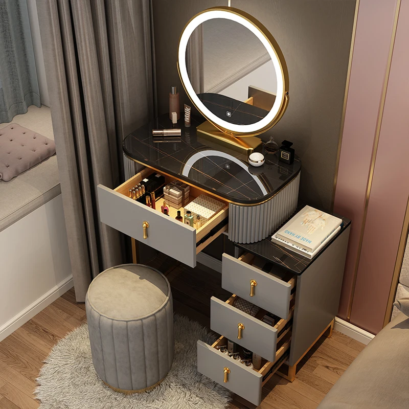 Чекмеджето Тоалетна маса за спални, контейнер, Скандинавски led Европейския Луксозен Тоалетка, Огледало, Стол, Мебели за Спалня Изображение 3