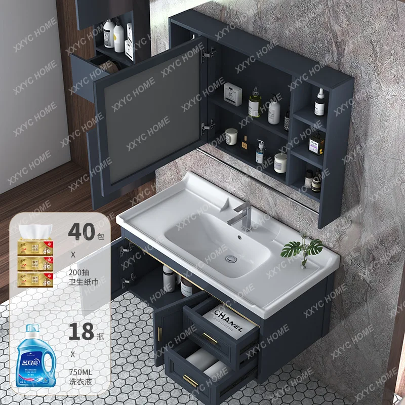 Шкаф за баня от алуминиева сплав, Мивка за баня, Малък Апартамент, Комбинация от шкафове за измиване на ръцете, Баня Изображение 1