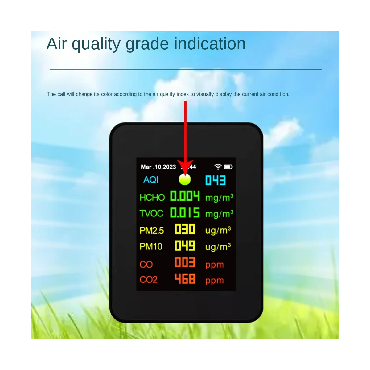 9 в 1 Цифров Тестер Температура и Влажност на въздуха ФПЧ2.5 PM10 HCHO TVOC CO CO2 Метър WiFi LCD лазерен сензор Монитор Бял Изображение 0