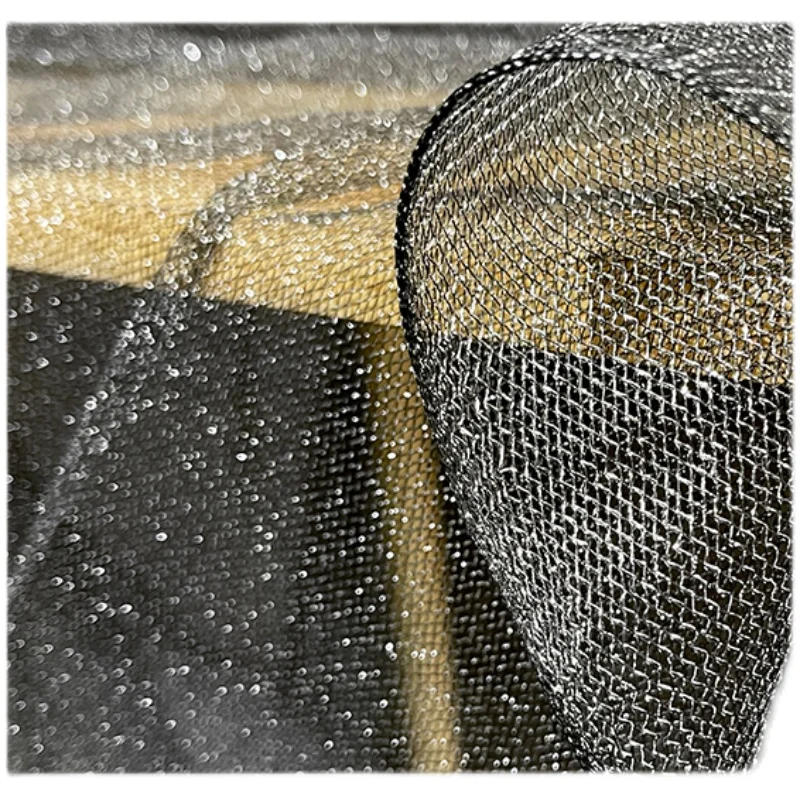 Блестящата черна и сребриста Тънка мека mesh материя с диаманти, декоративна сватбена фонова плат 