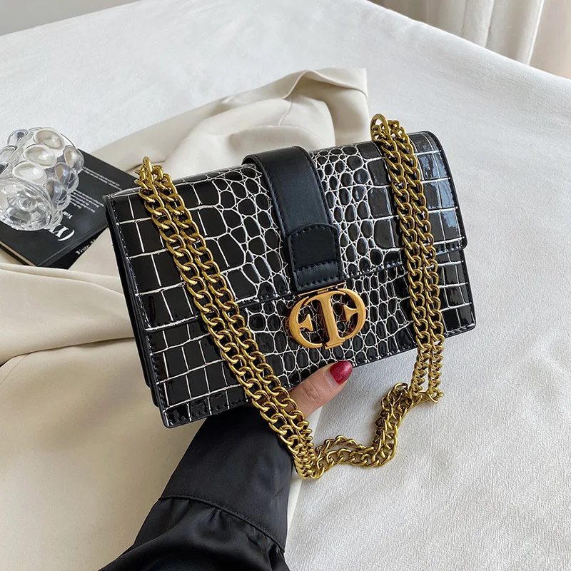 Дизайнерска чанта за жени с веригата от кожа на алигатор, чанта през рамо, 2023 Нова Малка Квадратна чанта с капак, Модни дамски чанти през рамо Изображение 0