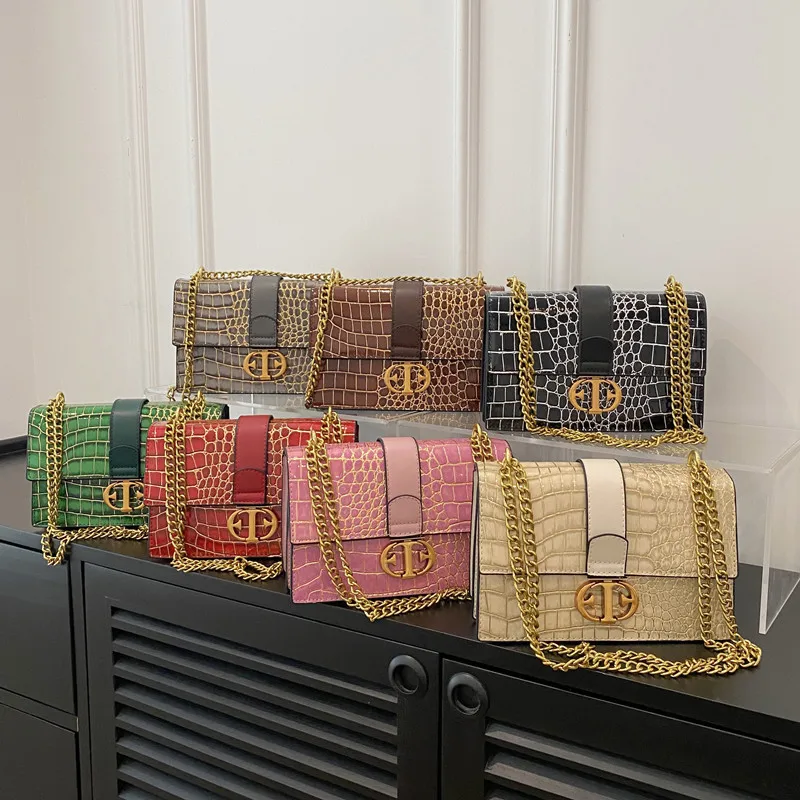 Дизайнерска чанта за жени с веригата от кожа на алигатор, чанта през рамо, 2023 Нова Малка Квадратна чанта с капак, Модни дамски чанти през рамо Изображение 2