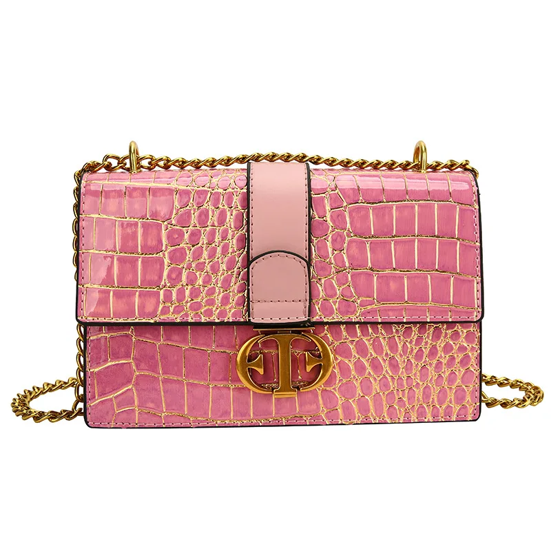 Дизайнерска чанта за жени с веригата от кожа на алигатор, чанта през рамо, 2023 Нова Малка Квадратна чанта с капак, Модни дамски чанти през рамо Изображение 5