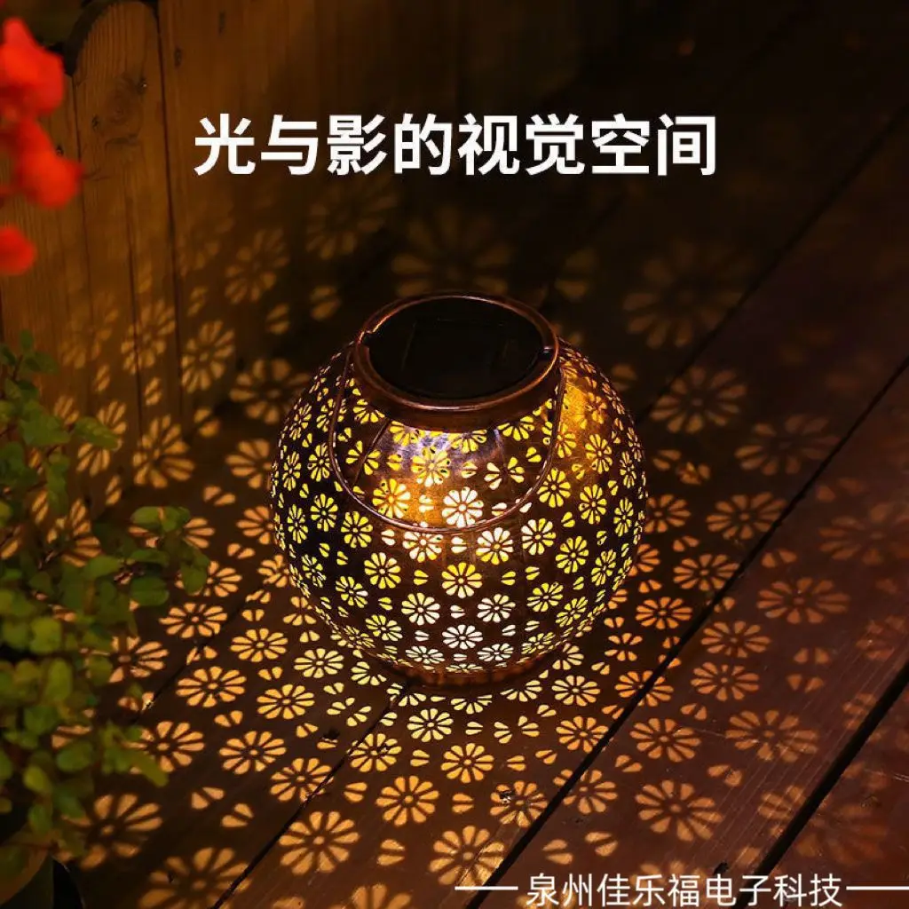 Слънчев Фенер Желязо и Кухи Сферична Тревата, градина, Китайски Пейзаж, лампа, Малка нощна светлина Изображение 0