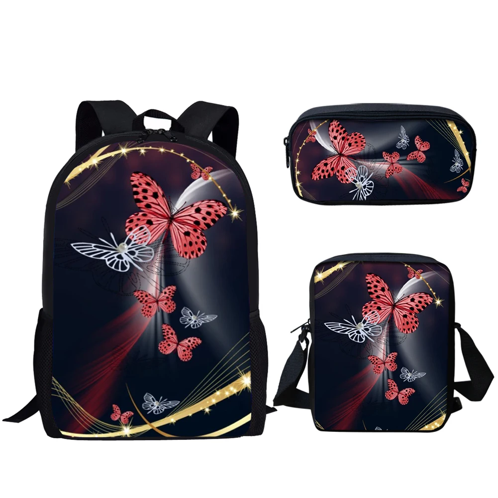 3 Комплекта училищни чанти за момчета и момичета, всекидневни раница с принтом пеперуди, детска студентски лека чанта за книги, чанта за обяд, чанта за моливи Изображение 2