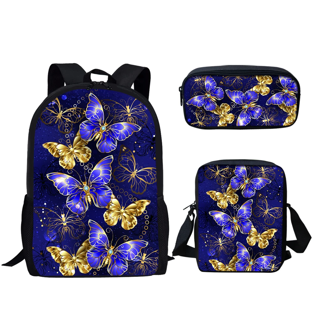 3 Комплекта училищни чанти за момчета и момичета, всекидневни раница с принтом пеперуди, детска студентски лека чанта за книги, чанта за обяд, чанта за моливи Изображение 4