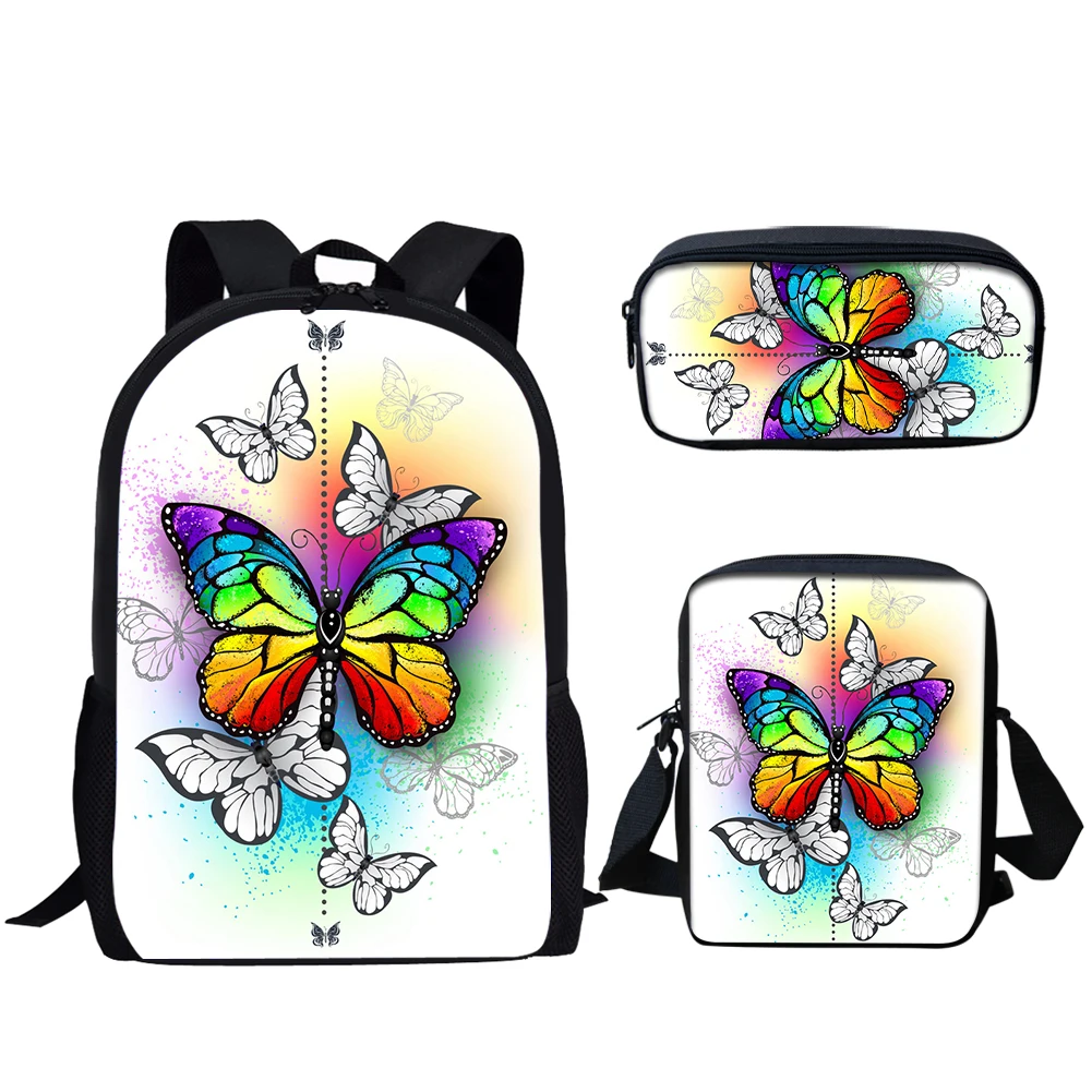 3 Комплекта училищни чанти за момчета и момичета, всекидневни раница с принтом пеперуди, детска студентски лека чанта за книги, чанта за обяд, чанта за моливи Изображение 5