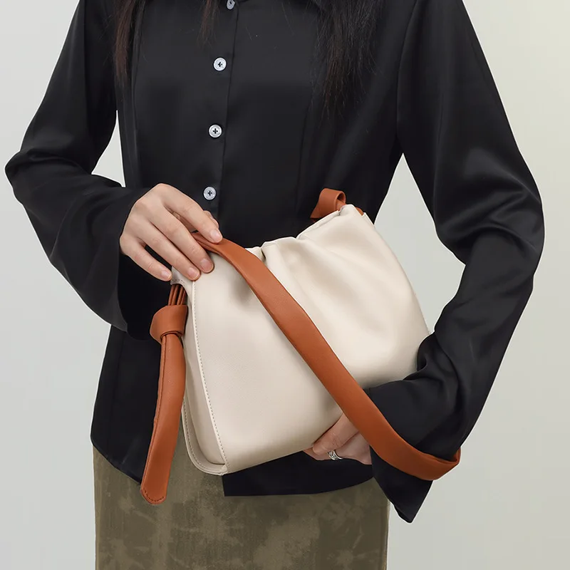 2023 Нова Дамска чанта-кофа за през рамо от естествена кожа, Популярна Мътна чанта на едно рамо Изображение 3