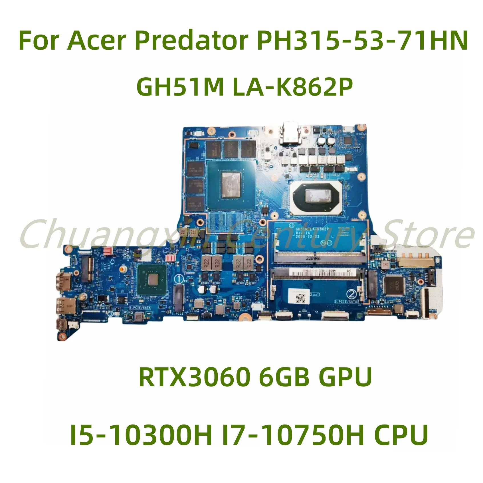 За Acer Predator PH315-53-71HN AN515-55 дънна платка на лаптоп GH51M LA-K862P с I5-10300H I7-10750H GPU RTX3060 6 GB 100% Тест Изображение 0