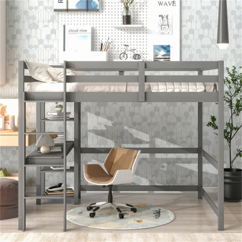 Пълна свобода на таванско помещение легло С бюро и рафтове Здрава И устойчива, лесна за монтаж за мебели за спалня, подходяща за всеки интериор, дизайн Изображение 0