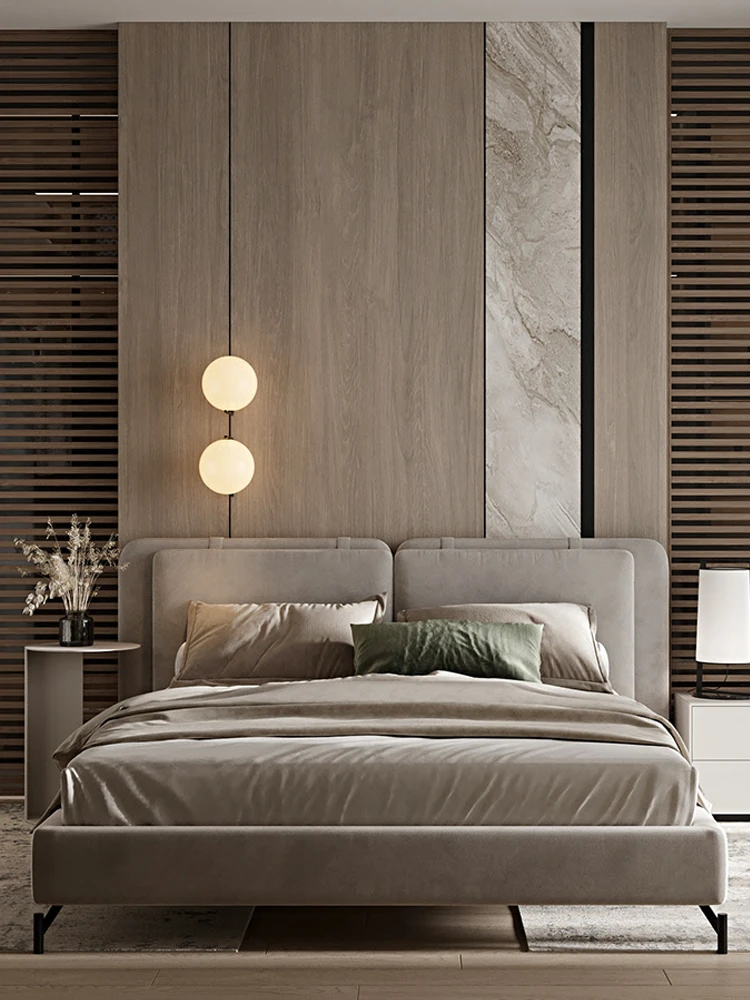 Кожено легло, модерна проста основна спалня, Голямо легло, Благородна атмосферни богат на функции легло за съхранение, кожено легло от масивна дървесина Изображение 0
