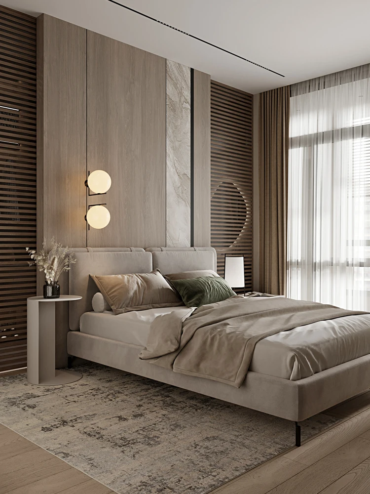Кожено легло, модерна проста основна спалня, Голямо легло, Благородна атмосферни богат на функции легло за съхранение, кожено легло от масивна дървесина Изображение 1
