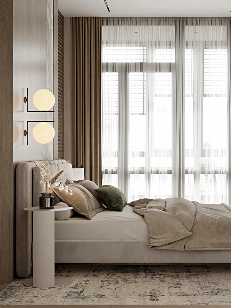 Кожено легло, модерна проста основна спалня, Голямо легло, Благородна атмосферни богат на функции легло за съхранение, кожено легло от масивна дървесина Изображение 2