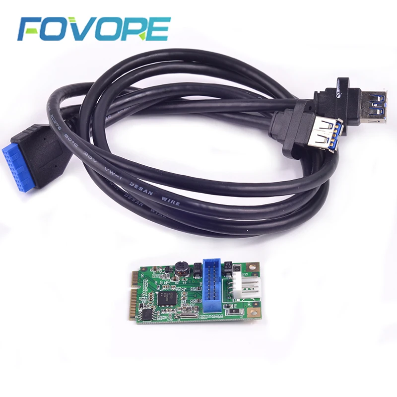 адаптер mini PCIe към USB 3.0 mini PCI Express с 2 USB3 порта, адаптер USB3.0, калкулатор, карта за разширяване с 19-пинов кабел USB 3 Изображение 0